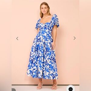 NEW Shona Joy Puff Sleeve Bustier Midi Dress Bleue Size AU 12 US 8